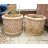 A pair of antique terracotta garden pots, 40cm high x 50cm diameter