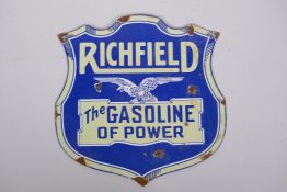 A vintage style Richfield Gasoline enamel advertising sign, 30 x 30cm