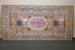 A stone specimen inlaid table top with a slate bed/support, AF, 214 x 106cm