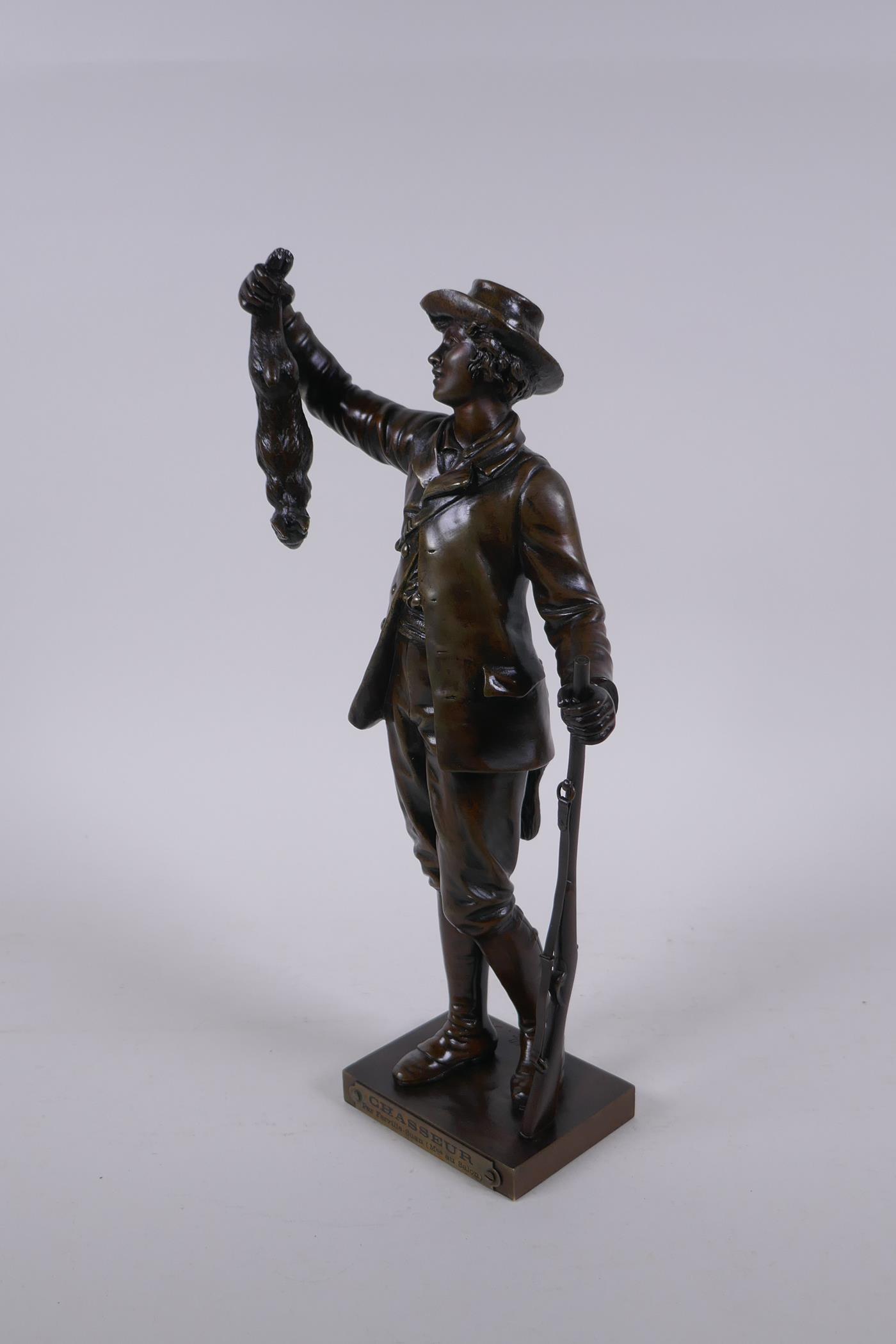 After Charles Georges Ferville-Suan, (French, 1847-1925), Chasseur, bronze figure of a hunter - Image 3 of 5