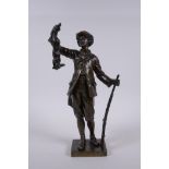 After Charles Georges Ferville-Suan, (French, 1847-1925), Chasseur, bronze figure of a hunter