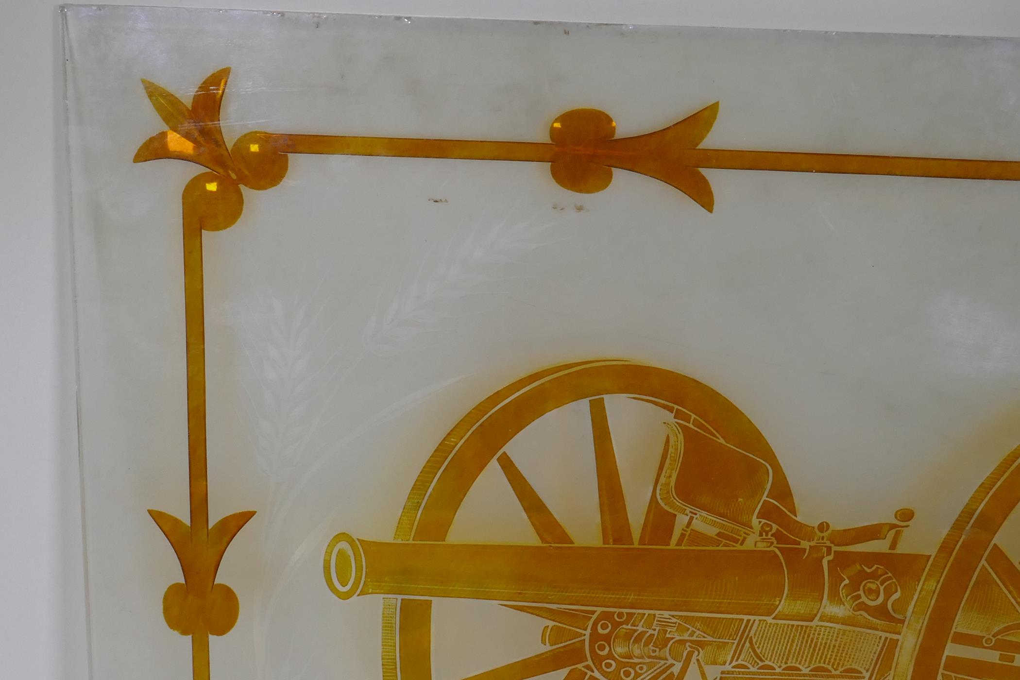 An etched engraved,cut and coloured glass pane from The Canon Brewery, Brighton, the decoration - Image 3 of 3