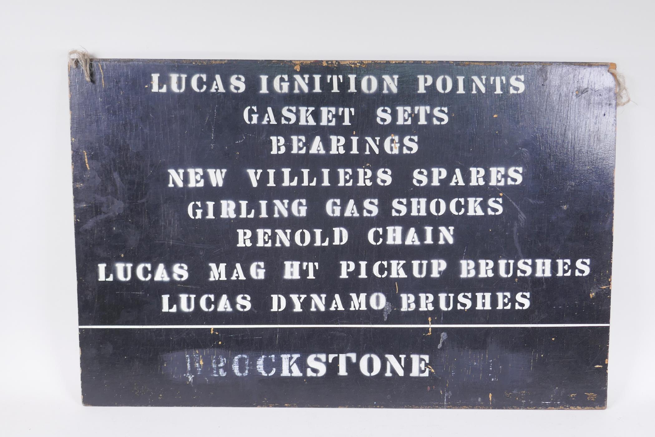 A Brockstone Motoring Parts sign, 63 x 41cm