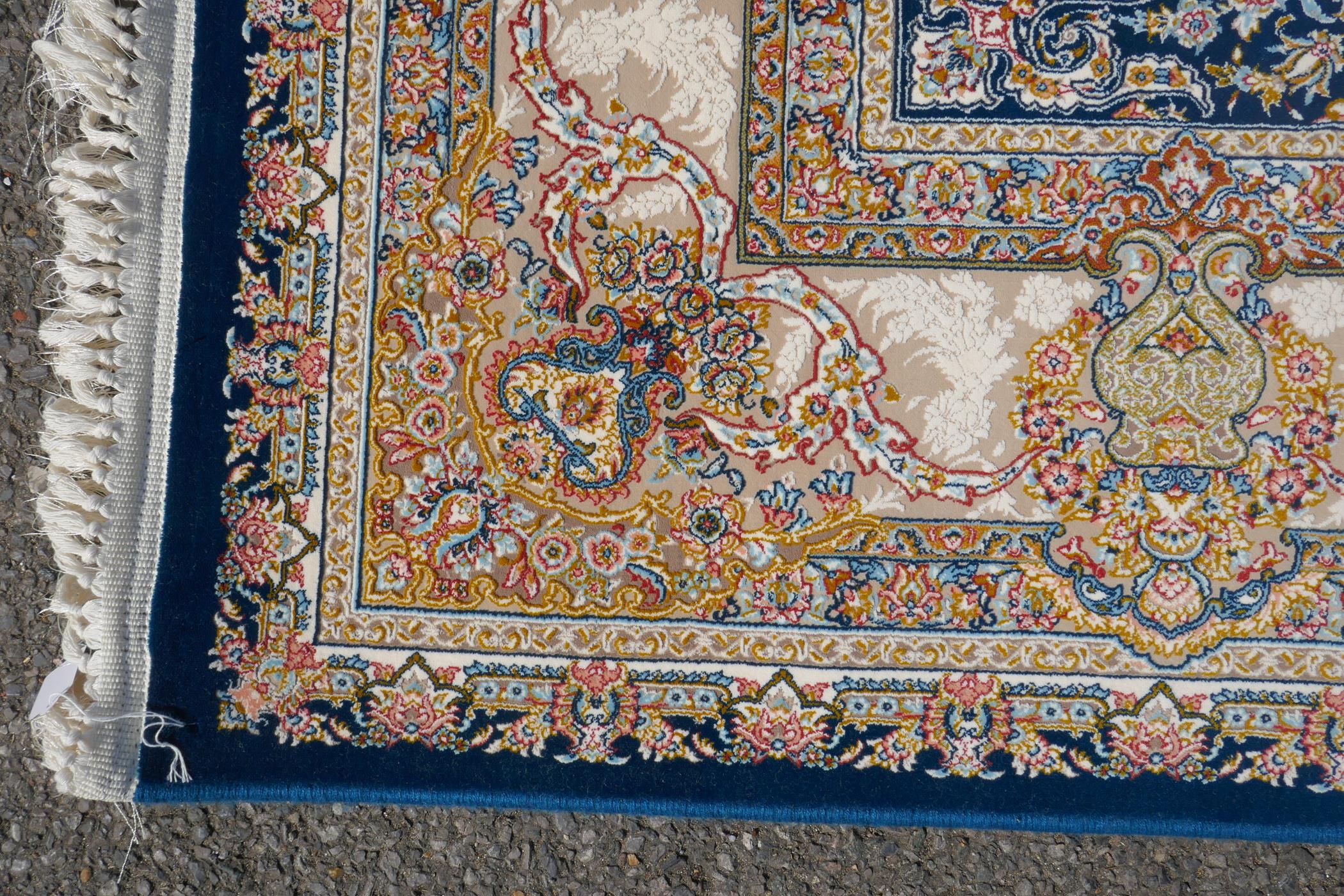 A fine woven blue and cream ground Persian carpet full pile with traditional allover floral - Image 4 of 5