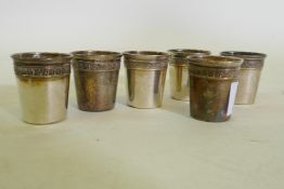 A set of six antique French silver shot beakers, 4cm high, 58g gross