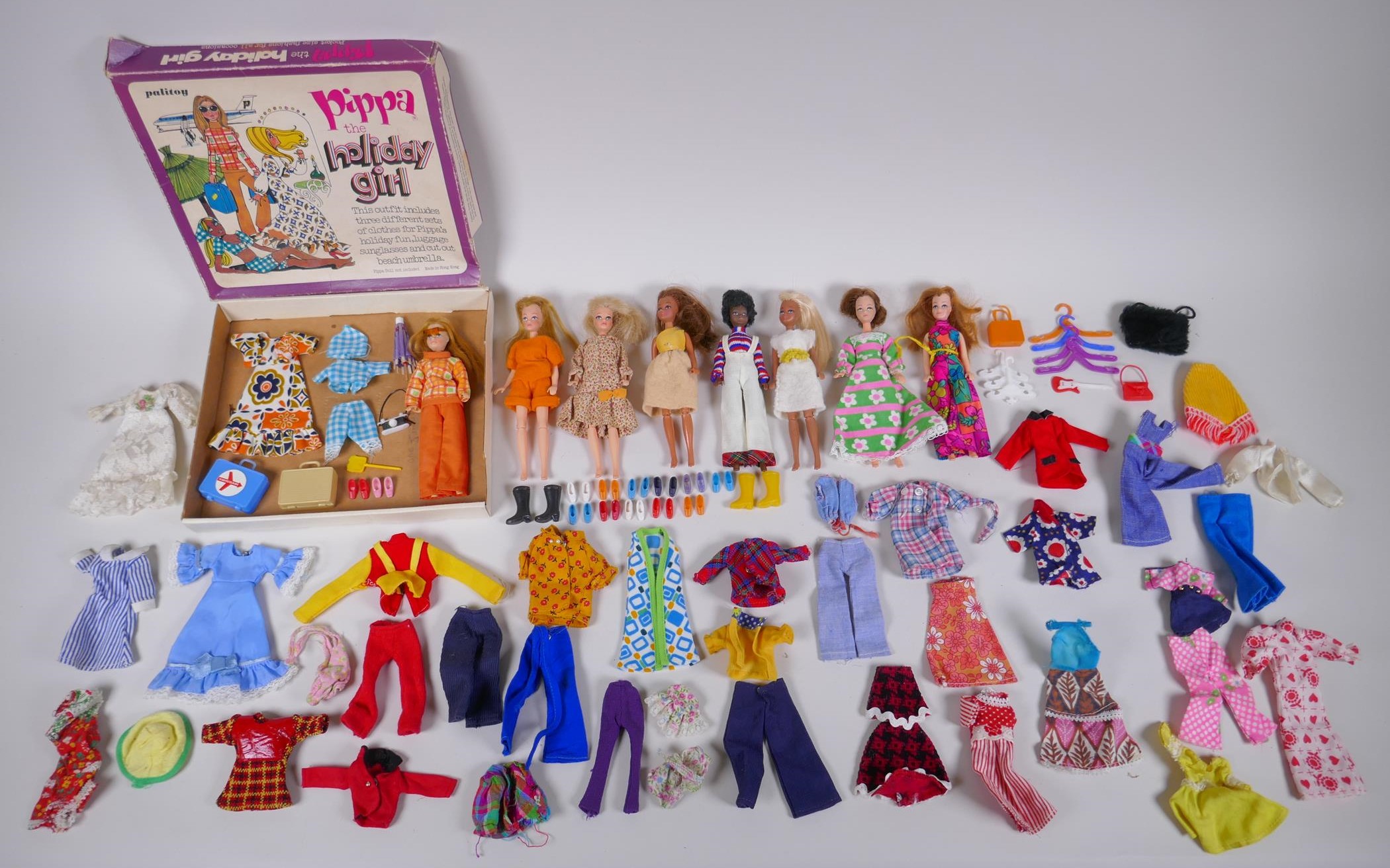 Eight Palitoy Pippa and Friends dolls, including a boxed Pippa the Holiday Girl, 2 loose Pippas, a