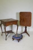 A Victorian inlaid mahogany envelope card table, 56 x 56 x 72cm, a Regency mahogany tilt top