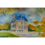 A limited edition lithograph of a French chateau, indistinctly pencil signed and numbered 86/275, 47