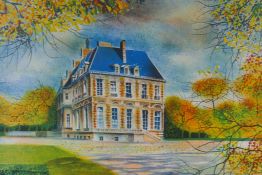 A limited edition lithograph of a French chateau, indistinctly pencil signed and numbered 86/275, 47