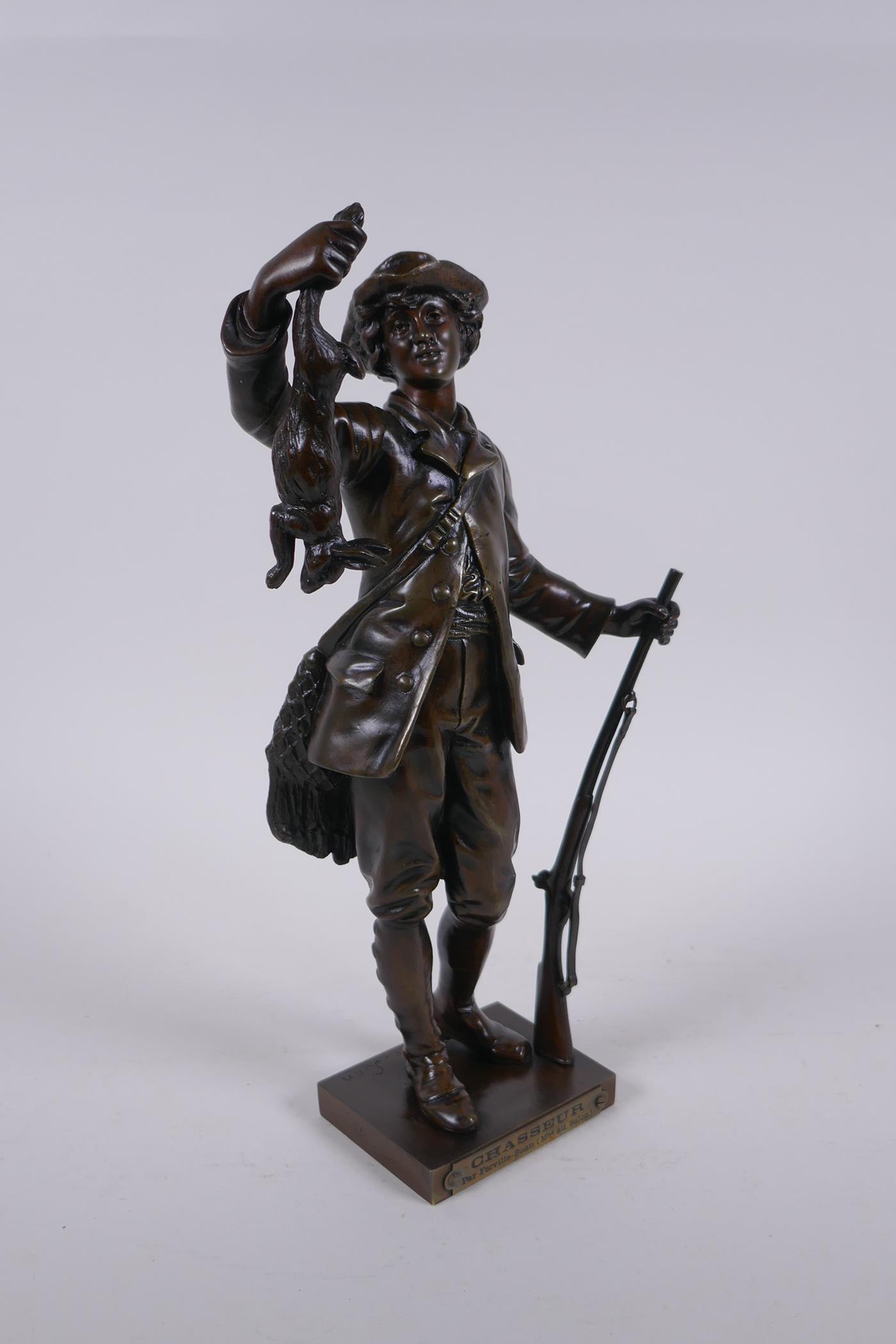 After Charles Georges Ferville-Suan, (French, 1847-1925), Chasseur, bronze figure of a hunter - Image 2 of 5