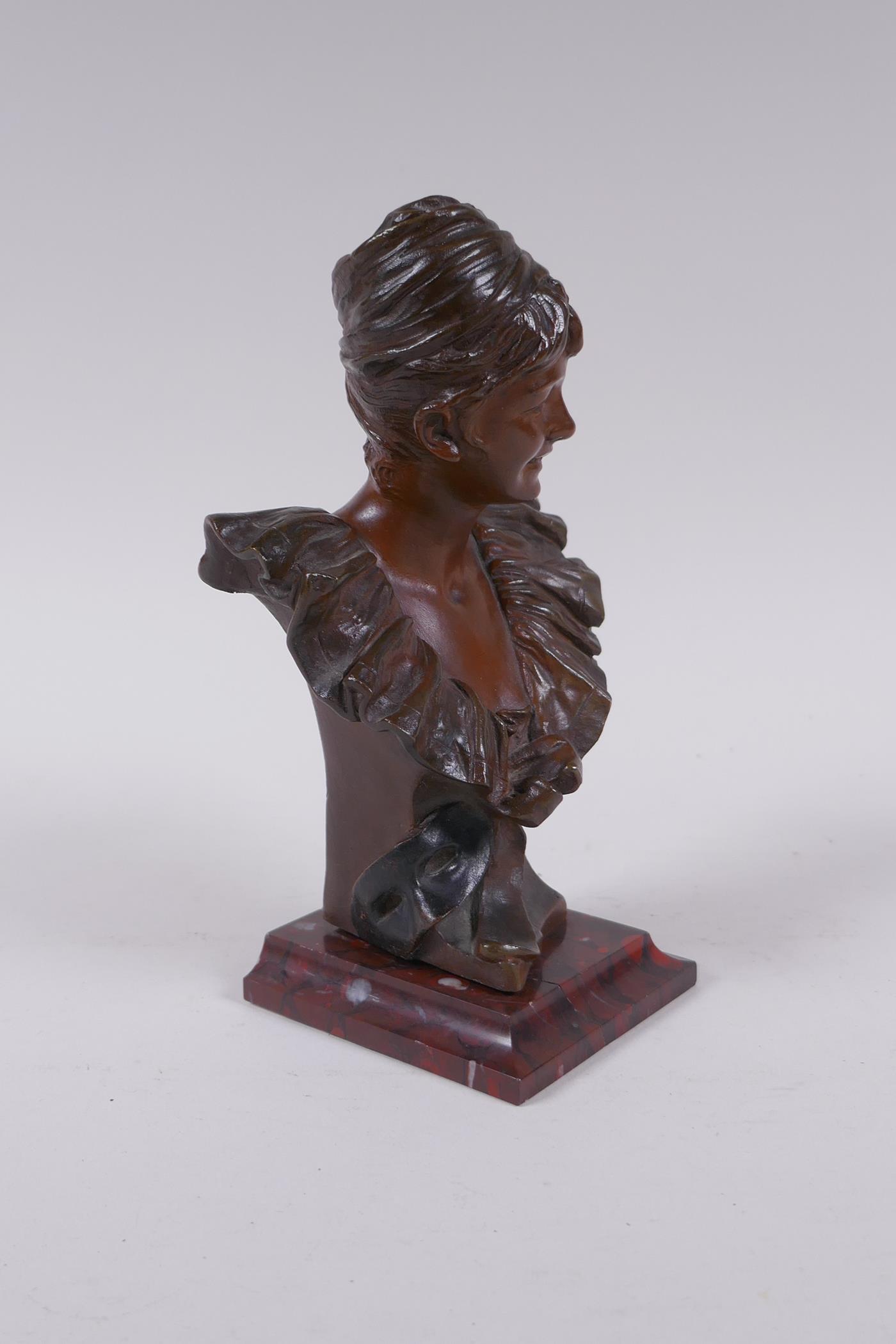 Georges van der Straeten (Belgian, 1856-1928), a bronze bust of a girl, bears signature to the - Image 3 of 7