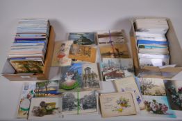A large quantity of postcards including topographical, art, greeting, advertising etc