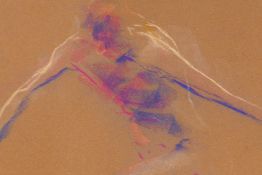 In the manner of Elizabeth Frink, figure study, coloured chalk drawing, 21 x 30cm