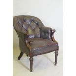 A William IV button back leather desk chair, repairs