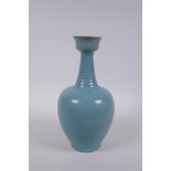 A Chinese Ru ware style porcelain vase with ribbed neck, 28cm high