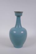 A Chinese Ru ware style porcelain vase with ribbed neck, 28cm high