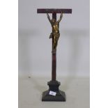 A C19th French ormolu brass Corpus Christi, mounted on a wood base, crucifix AF, 53cm high