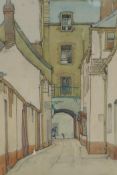 Ruth Gervis (British, 1894-1988), quiet French street scene, pencil signed, watercolour, 25 x 36cm