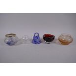 Four studio glass bowls including one Caithness and a cut glass bowl