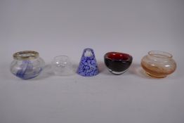 Four studio glass bowls including one Caithness and a cut glass bowl