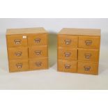 A pair of beech six drawer filing cabinets, 53 x 40cm, 51cm high