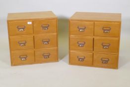 A pair of beech six drawer filing cabinets, 53 x 40cm, 51cm high