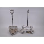 A late C19th/early C20th silver plated two bottle holder by Elkington & Co, and a silver plated