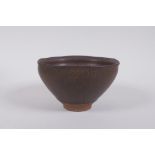 A Chinese Jian kiln pottery bowl with hares fur glaze, in a fitted wood box, 13cm diameter