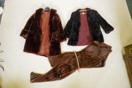 Two vintage fur jackets and two similar fur stoles, AF, largest 1m long