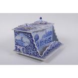 An C18th/C19th Delft blue and white desk stand with twin ink wells, marked Makkum to base, AF, 19