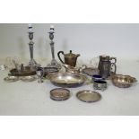 A pair of Walker & Hall silver plated candlesticks, converted to electricity, and a quantity of