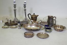 A pair of Walker & Hall silver plated candlesticks, converted to electricity, and a quantity of