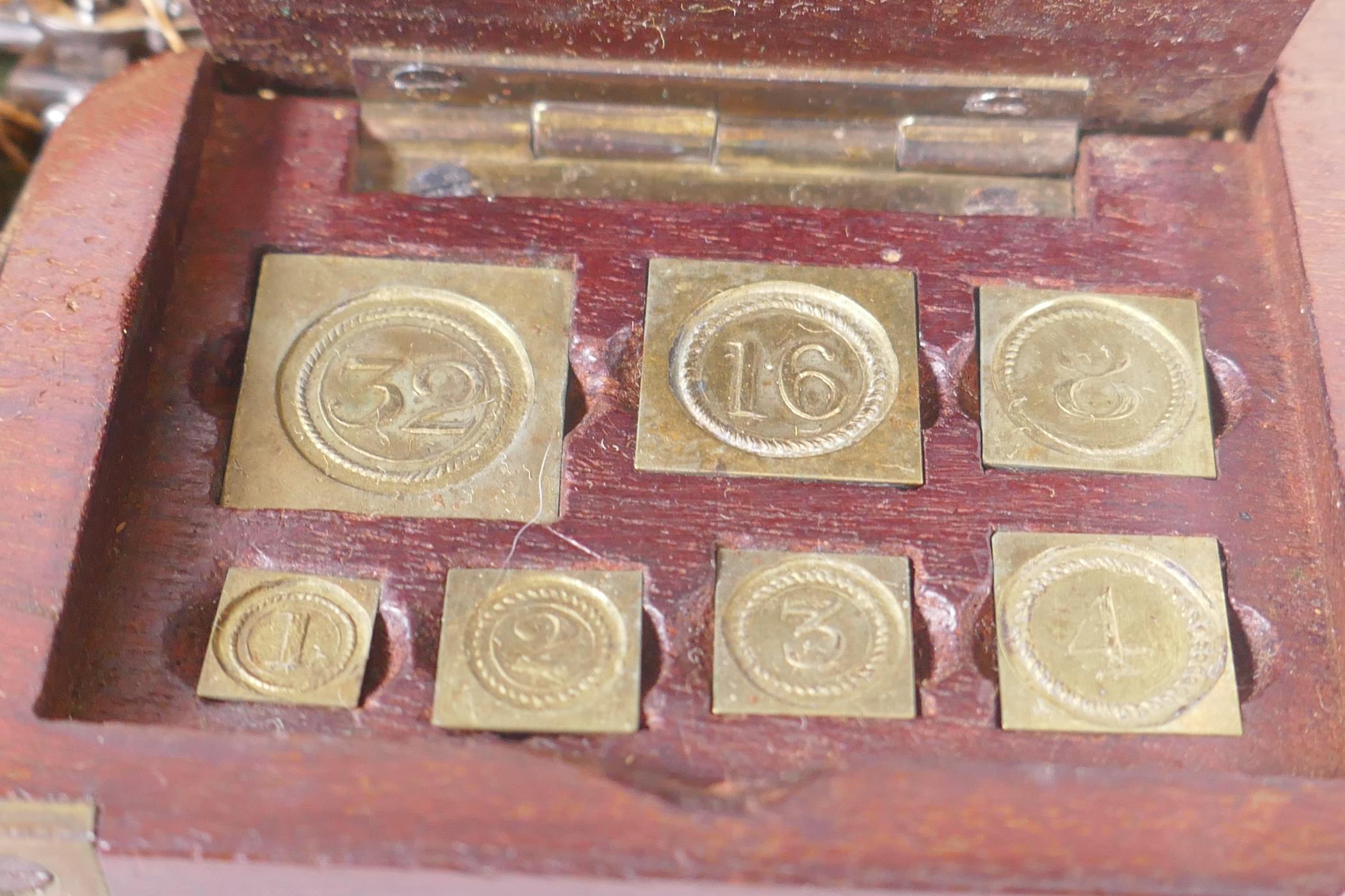 A set of C19th jeweller's diamond scales by De Grave, Short & Fanner, complete with weights and - Image 3 of 4