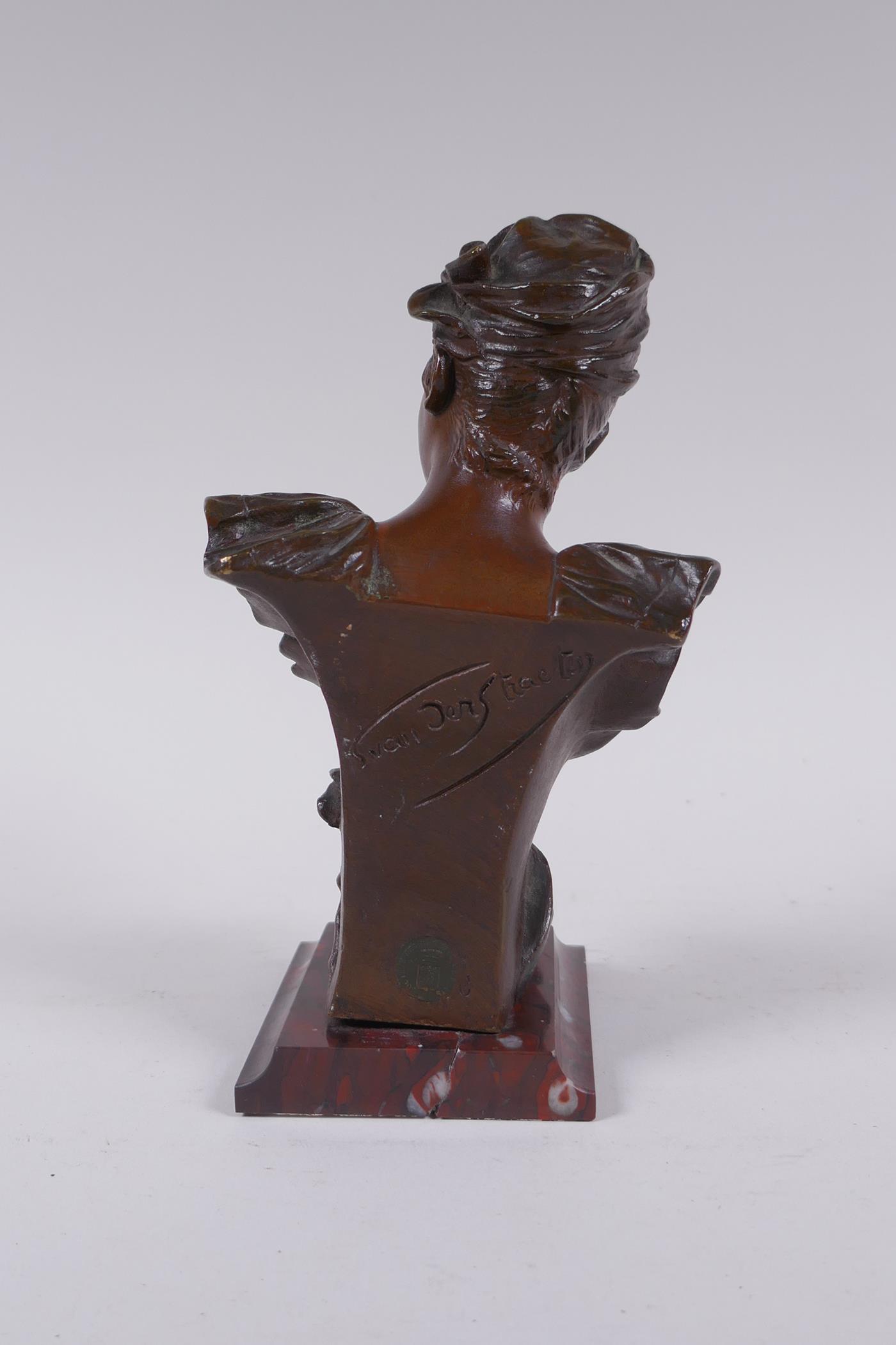 Georges van der Straeten (Belgian, 1856-1928), a bronze bust of a girl, bears signature to the - Image 4 of 7