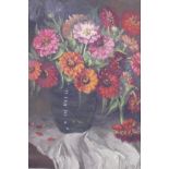 Still life, vase of flowers, unsigned, early/mid C20th, oil on board, 61 x 65cm