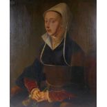 A portrait of a lady in a black dress, bears date 1528, oil on oak panel with later cradle