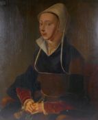 A portrait of a lady in a black dress, bears date 1528, oil on oak panel with later cradle