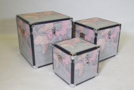 Three graduated decorative boxes, largest 46 x 46 x 46cm