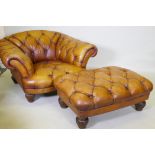 A Tetrad button leather easy chair and footstool