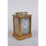 A miniature ormolu and Sevres style porcelain carriage clock, 6cm high