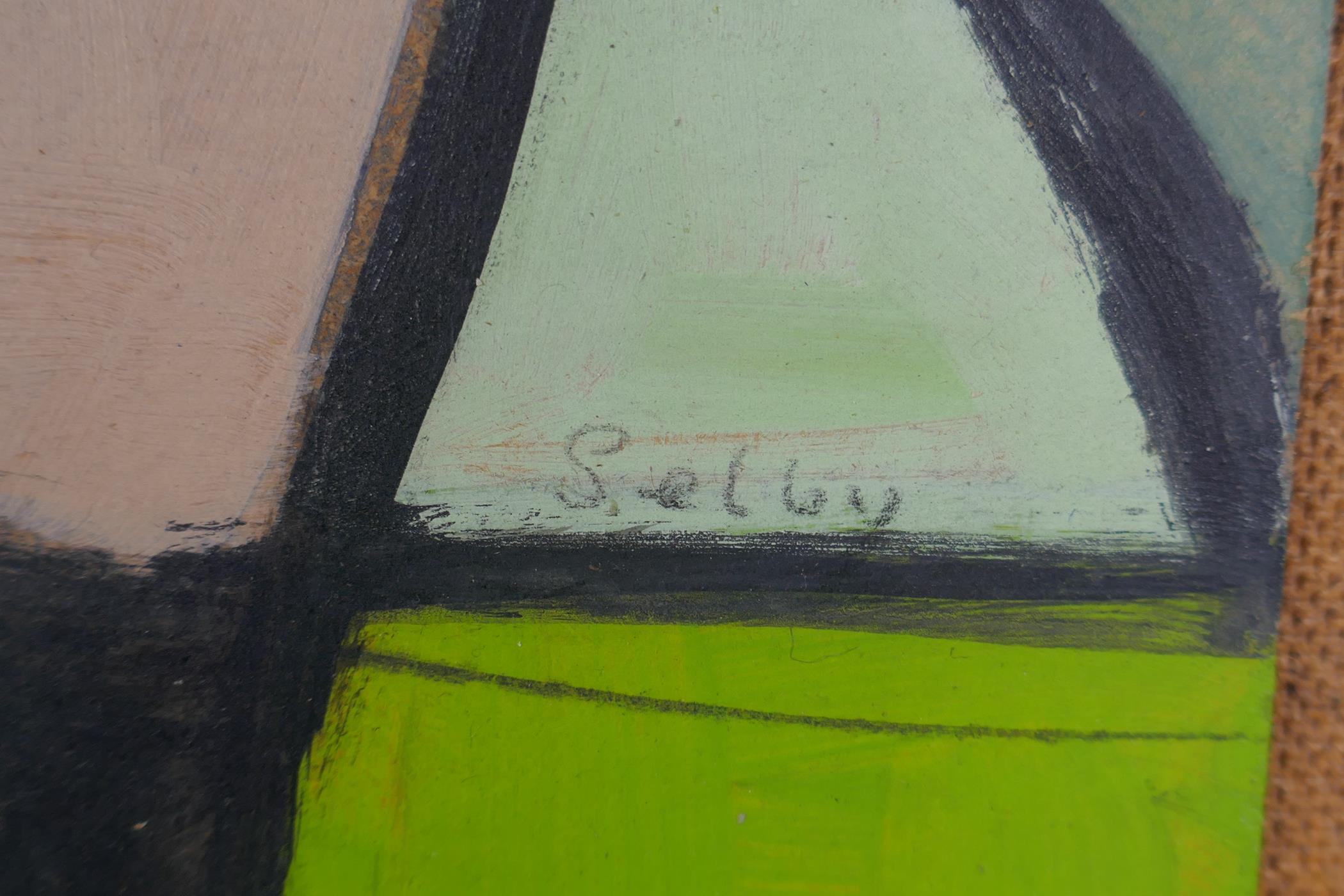 Abstract still life, signed Selby, oil on board, 34 x 43cm - Image 2 of 3