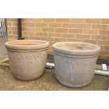 A pair of terracotta planters, 46cm high x 54cm diameter