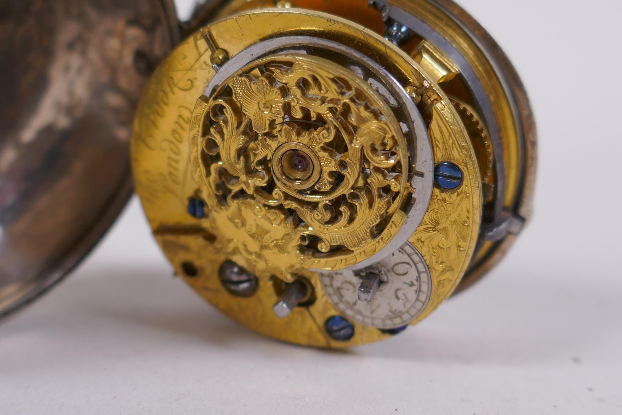 C18th silver cased fusee pocket watch, the movement inscribed Thos. Crook, London, the enamel dial - Image 3 of 8
