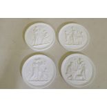 Four Royal Copenhagen parian style porcelain plaques, with raised decoration of scenes from