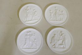 Four Royal Copenhagen parian style porcelain plaques, with raised decoration of scenes from