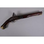 A late C18th flintlock pistol, inscribed on the barrel Robert Wogdon, London, the round barrel