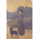 B. Cobbe, gypsy girl and dog on a path with caravan beyond, early C20th, signed, oil on canvas, re-