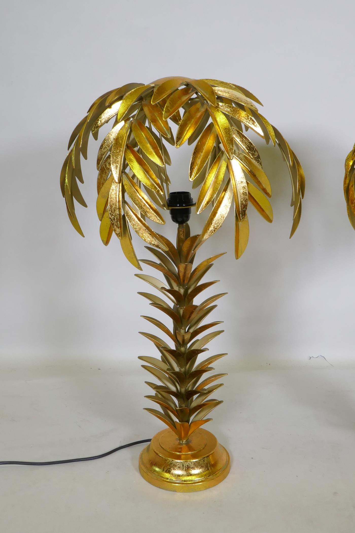 A pair of gilt metal table lamps in the form of palm trees, 72cm high - Image 2 of 3