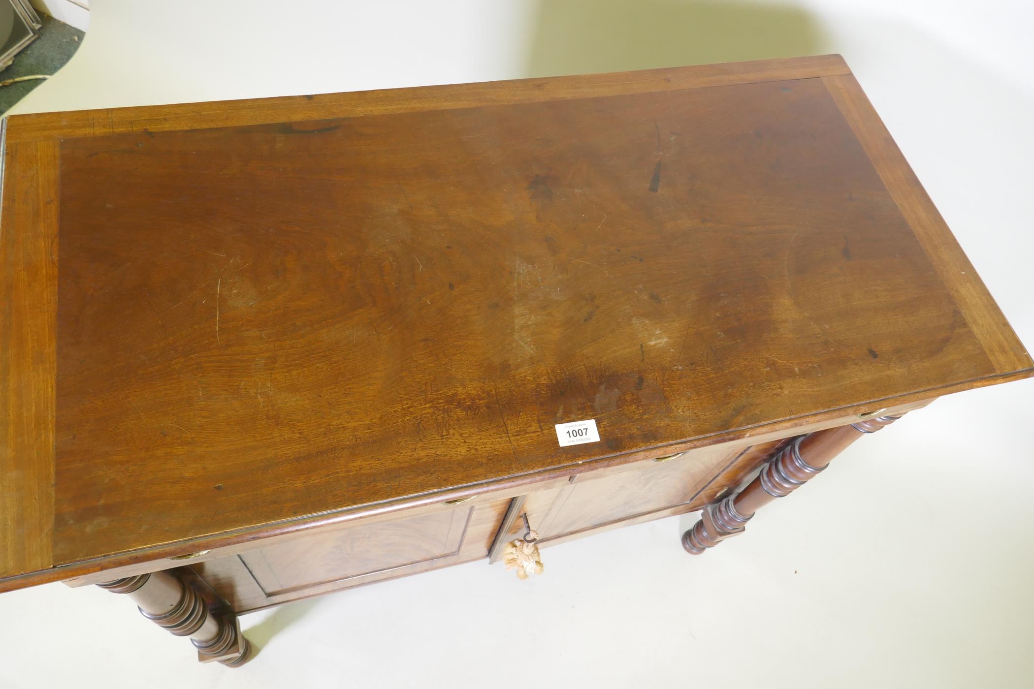 A Regency figured mahogany chiffonier with turned supports, 102 x 49cm, 91cm high - Image 3 of 3