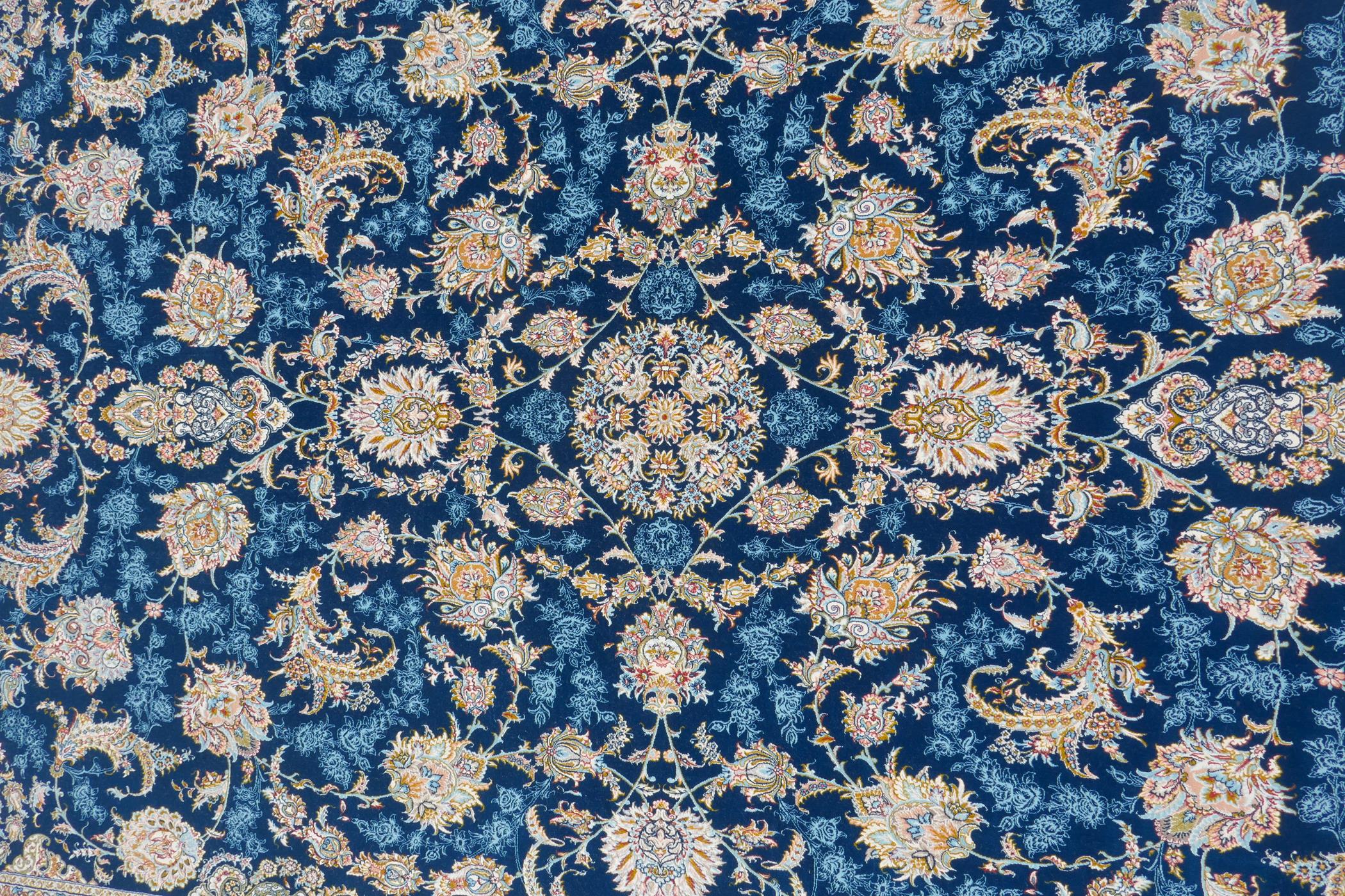 A fine woven blue and cream ground Persian carpet full pile with traditional allover floral - Image 3 of 5